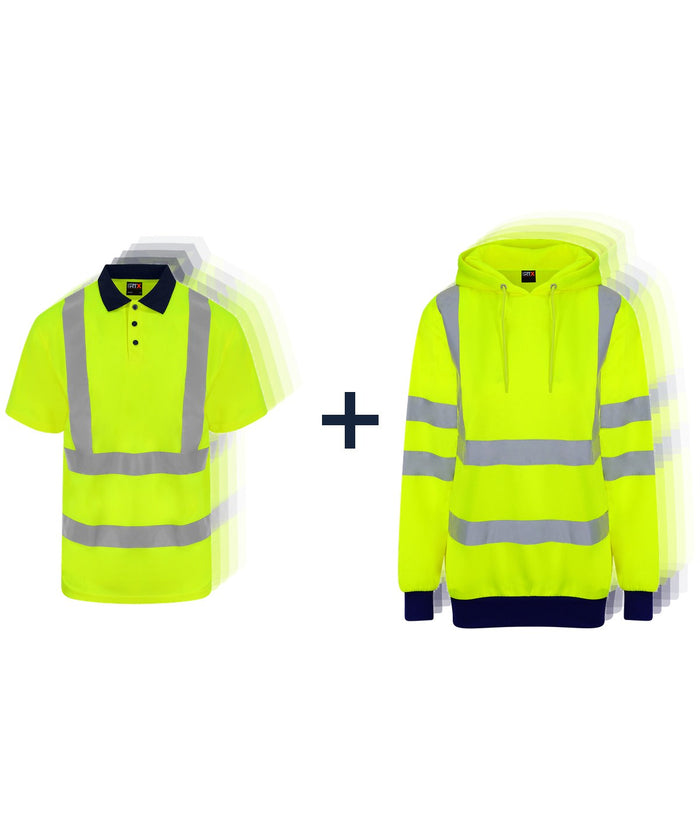 Hi-Vis Crew Pack in HV Yellow/Navy - 5 Polos and 5 Hoodies