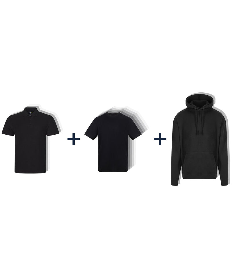 Workwear Week Pack in Black - 3 Polos, 5 T-Shirts and 2 Hoodies